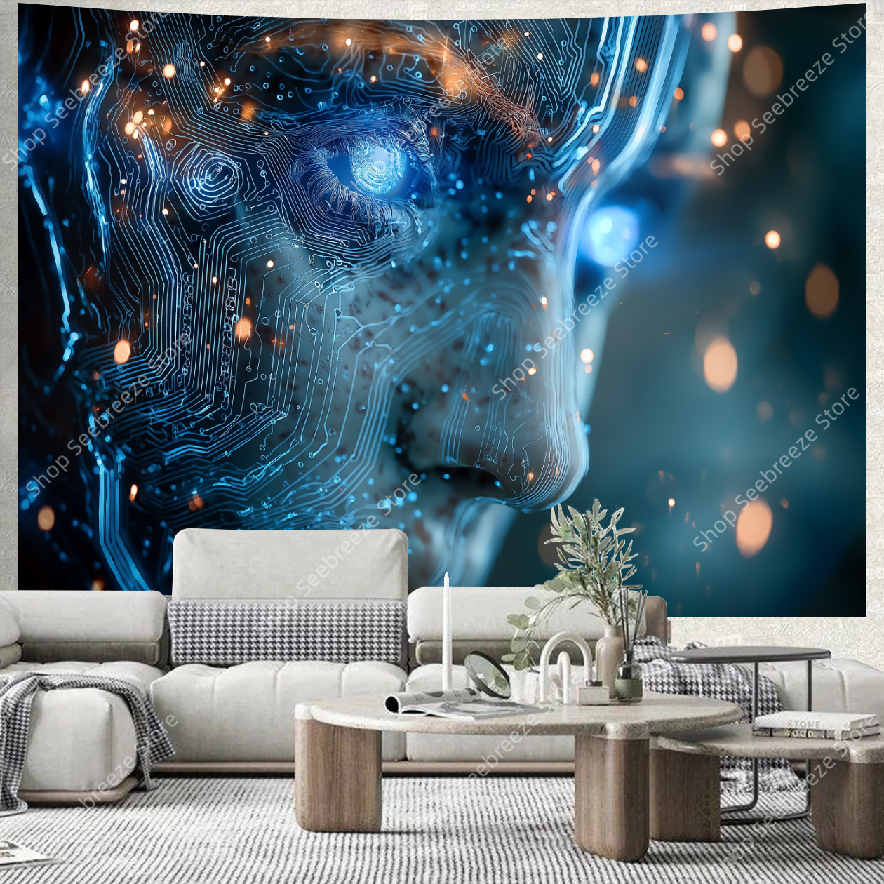 Cyberpunk Circuit Board Tapest - Tech Office Wall ulasan dan harga