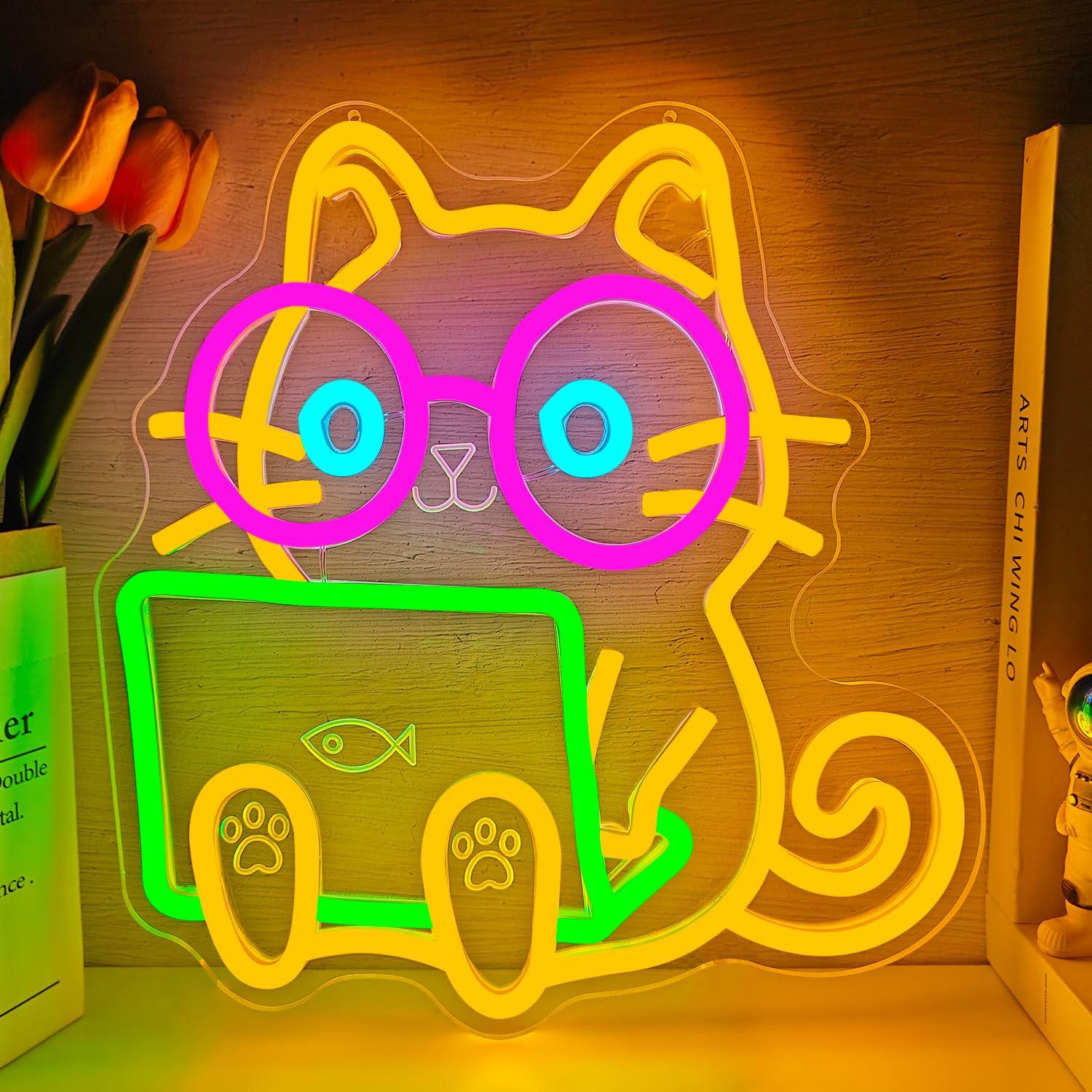 Cat Laptop Neon Sign USB Dimma - Tech Office Wall ulasan dan harga