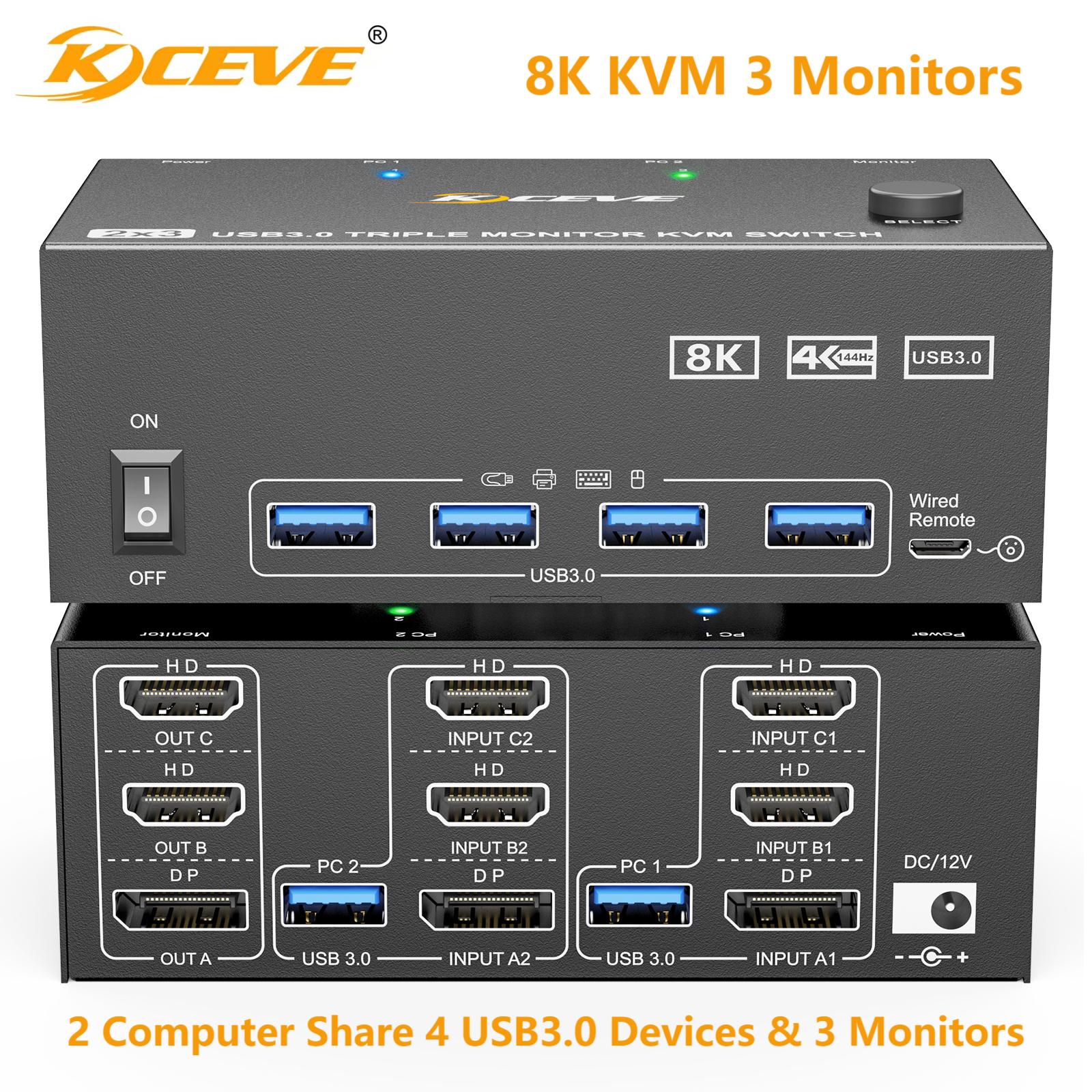 KCEVE 8K Tripe 3 Monitors KVM  - Hdmi Matrix Switch ulasan dan harga